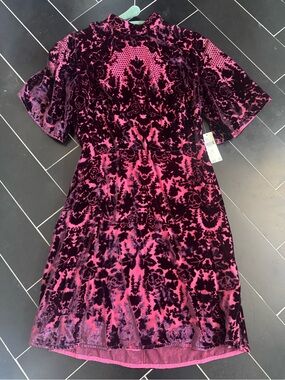 Anthropologie Pink and Black Velvet Burnout Mini Dress